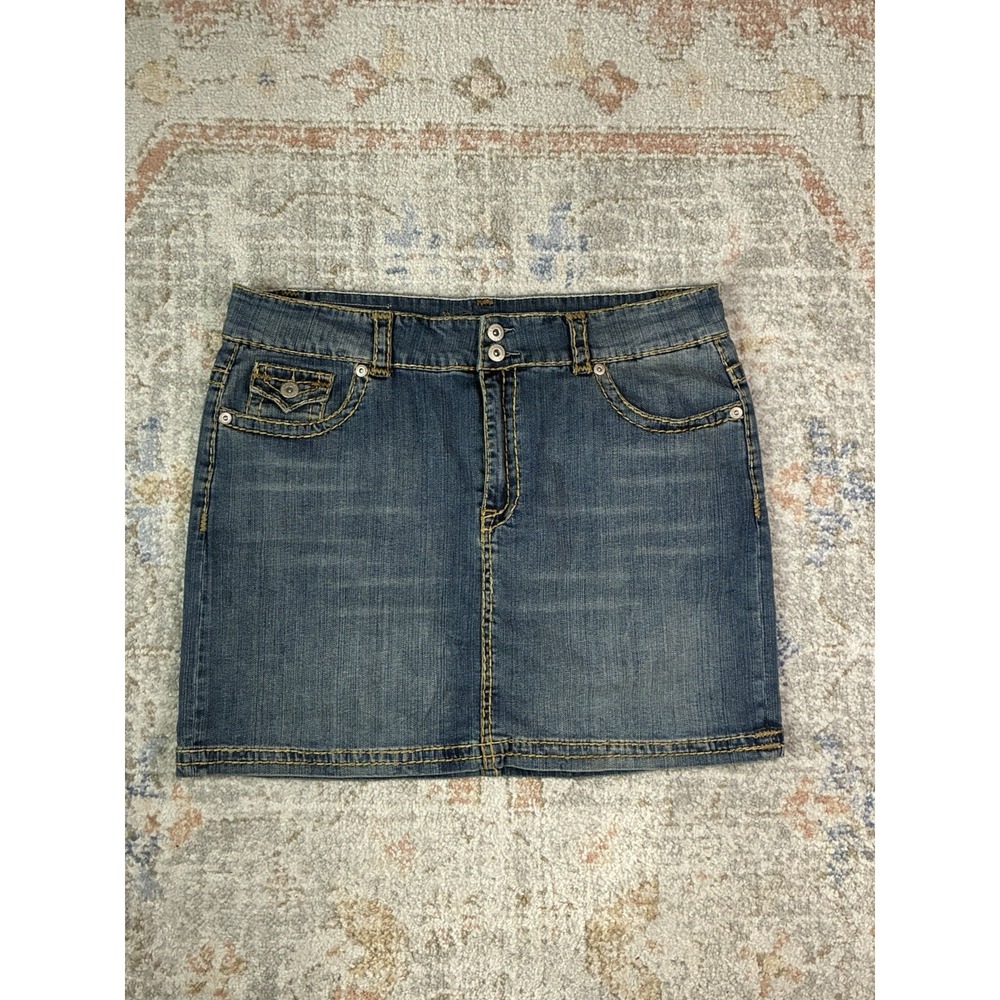 VTG Y2K Goodtime Jeans Denim Mini Skirt Thick Stitch Low Rise Plus Size 2XL